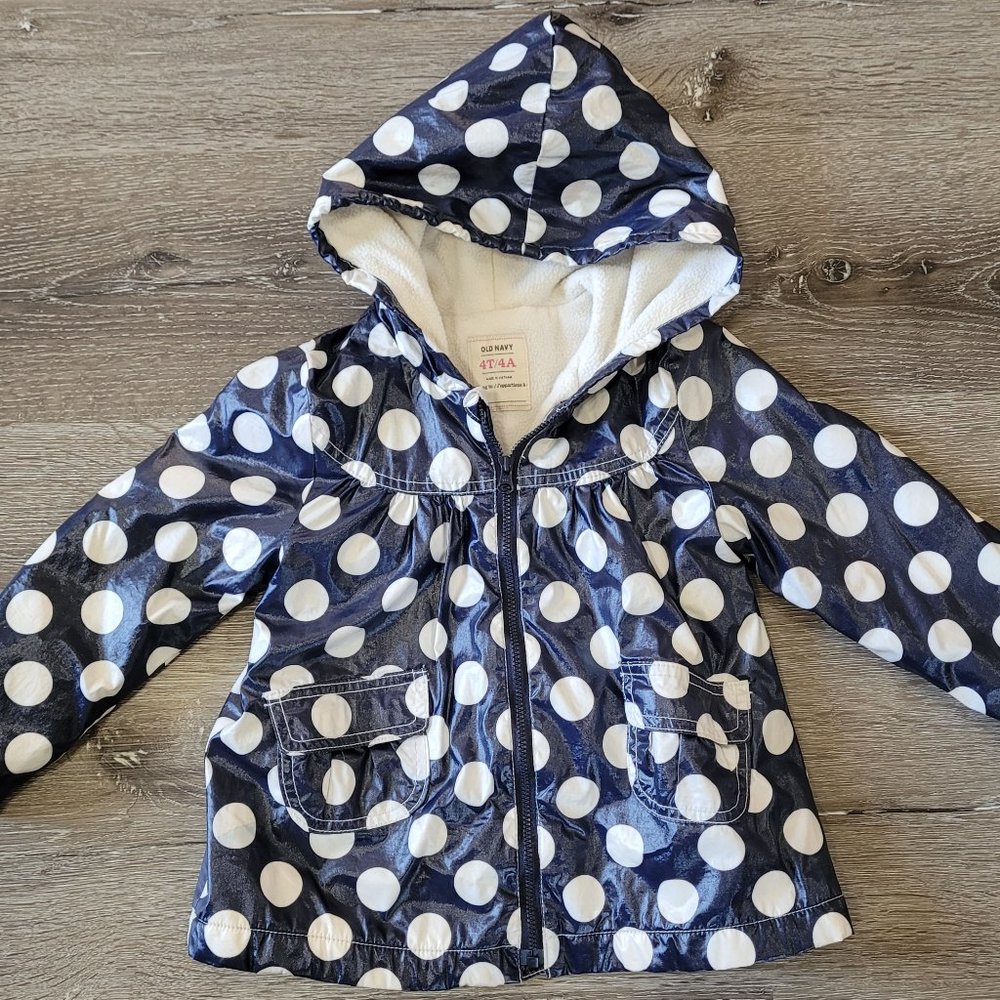 Old Navy Navy Blue Polk-A-Dot Rain Jacket Size 4T